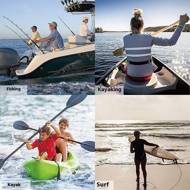 Fishing Kayak Paddle Leash - สายรัดคันเบ็ดแบบยืดหยุ่นปรับได้สำหรับเรือคายัค สายรัดไม้พายเรือแคนู สายรัดคันเบ็ดตกปลา เชือกนิรภัย คาราไบเนอร์ อุปกรณ์เสริมสำหรับเรือพาย